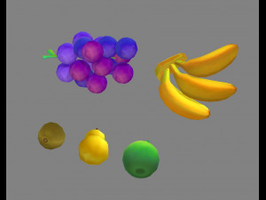 cartoon fruit - banana grape apple pear kiwi 3D 모델