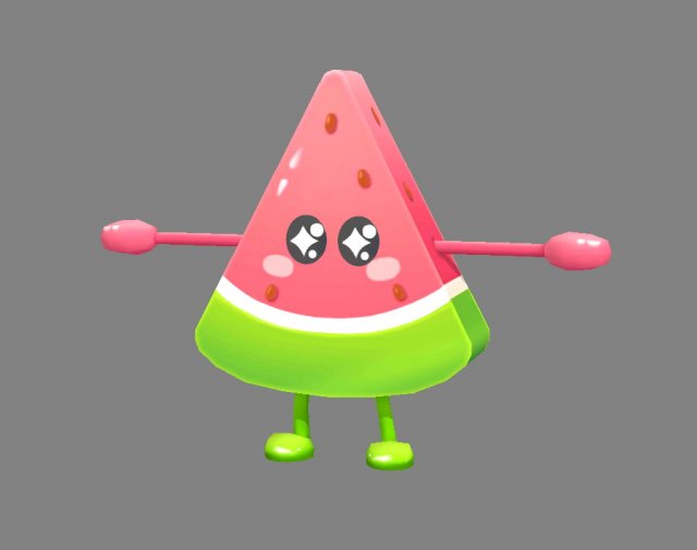 cartoon watermelon monster - fruit mascot with expression 3D Model .c4d .max .obj .3ds .fbx .stl .blend 