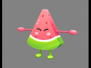 cartoon watermelon monster - fruit mascot with expression 3D Model
