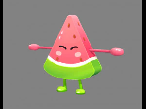 cartoon watermelon monster - fruit mascot with expression 3D Model