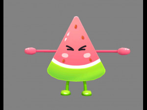 cartoon watermelon monster - fruit mascot with expression 3D Model