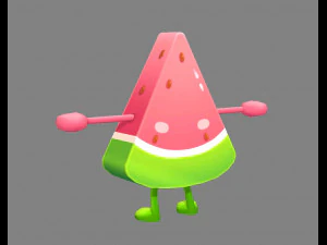 cartoon watermelon monster - fruit mascot with expression 3D Model