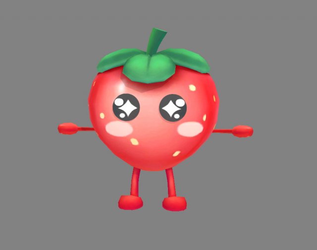 cartoon strawberry monster - fruit mascot with expression 3D Model .c4d .max .obj .3ds .fbx .stl .blend 