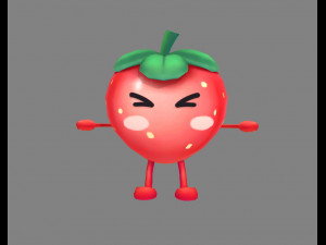 cartoon strawberry monster - fruit mascot with expression 3D Model