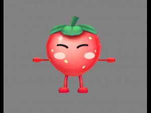 cartoon strawberry monster - fruit mascot with expression 3D Model