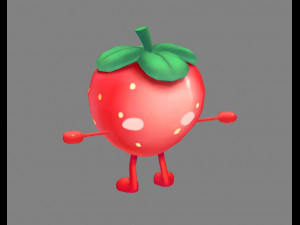 cartoon strawberry monster - fruit mascot with expression 3D Model