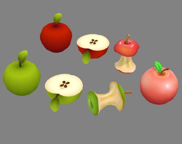cut apples - apple core- red apple - green apple Modelo 3D .c4d .max .obj .3ds .fbx .stl .blend 