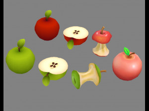 cut apples - apple core- red apple - green apple 3D Model
