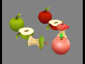 cut apples - apple core- red apple - green apple 3D Model