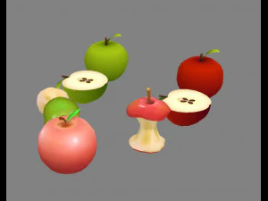 cut apples - apple core- red apple - green apple 3D Model