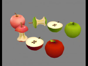cut apples - apple core- red apple - green apple 3D Model