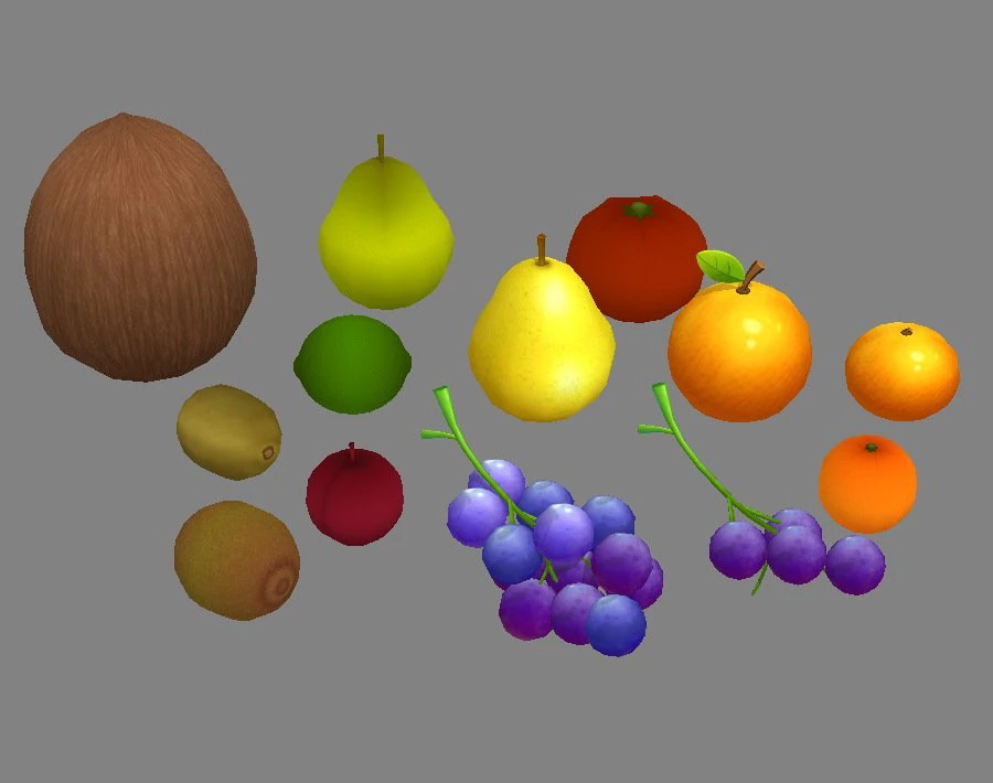 cartoon fruits - grapes-orange-lemon-pear-coconut-kiwi-tomato 3D Model .c4d .max .obj .3ds .fbx .stl .blend 