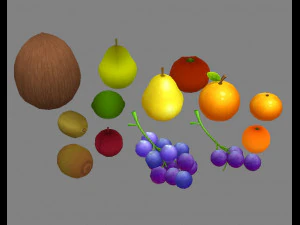 漫画の果物 - ブドウ、オレンジ、レモン、梨、ココナッツ、キウイ、トマト 3Dモデル