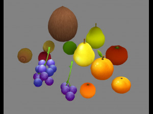 cartoon fruits - grapes-orange-lemon-pear-coconut-kiwi-tomato 3D 模型