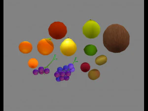 cartoon fruits - grapes-orange-lemon-pear-coconut-kiwi-tomato 3D Model