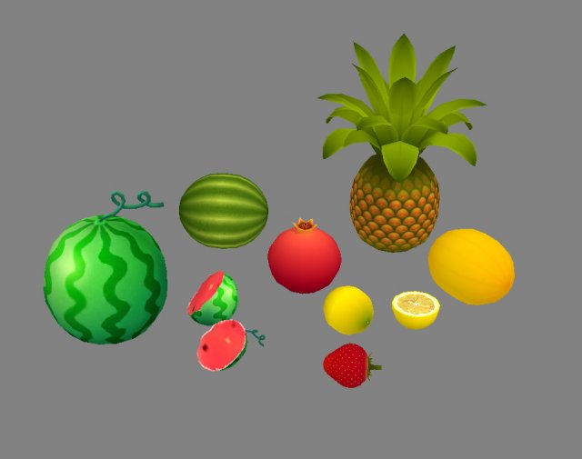 cartoon fruits - lemon-watermelon-pineapple-strawberry-hami Modèle 3D .c4d .max .obj .3ds .fbx .stl .blend