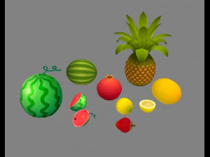 frutti dei cartoni animati: limone-anguria-ananas-fragola-hami Modello 3D