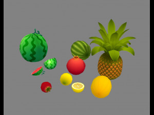 cartoon fruits - lemon-watermelon-pineapple-strawberry-hami Modèle 3D