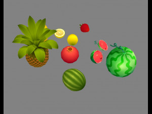 cartoon fruits - lemon-watermelon-pineapple-strawberry-hami Modèle 3D