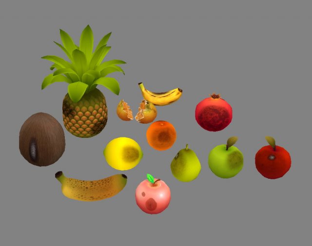 moldy fruits -coconut-banana-pomegranate-apples-pear-orange 3D 模型 .c4d .max .obj .3ds .fbx .stl .blend 