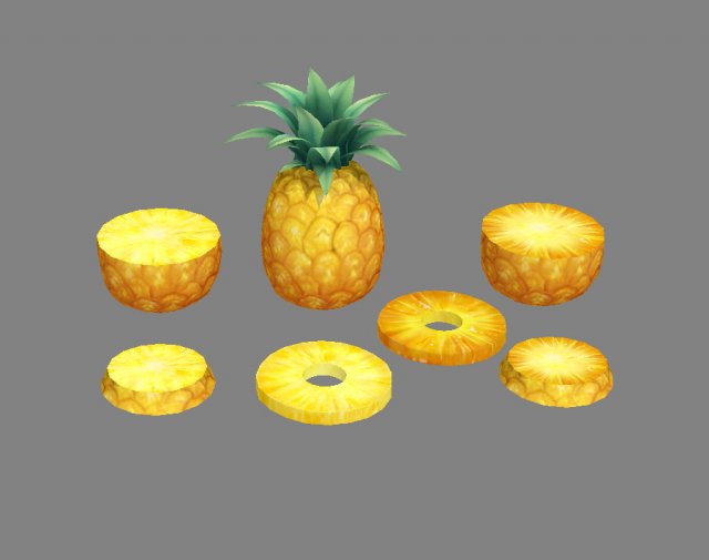 cartoon fruit - pineapple and slice 3D Модель .c4d .max .obj .3ds .fbx .stl .blend 