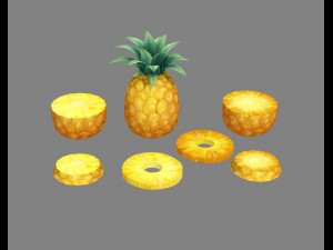 cartoon fruit - pineapple and slice Modelo 3D