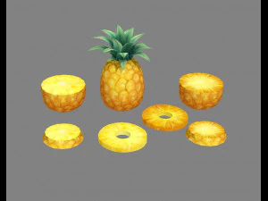 frutta del fumetto - ananas e fetta Modello 3D
