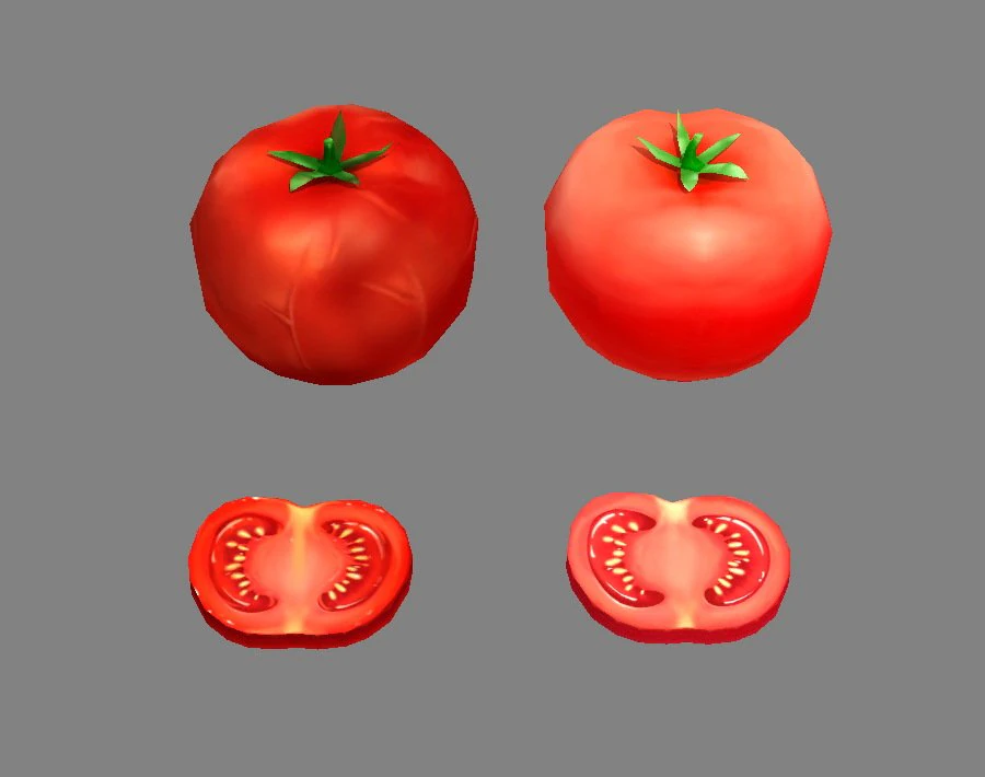 cartoon vegetable - tomato and slice 3D Model .c4d .max .obj .3ds .fbx .stl .blend