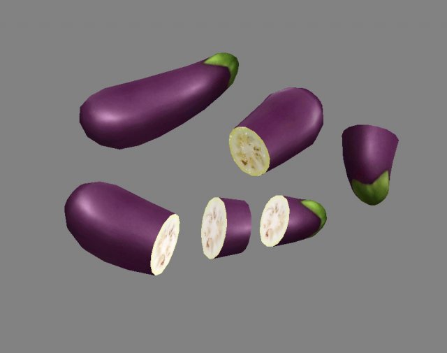 cartoon vegetable - purple eggplant and slice 3D Modell .c4d .max .obj .3ds .fbx .stl .blend