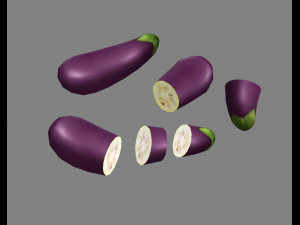cartoon vegetable - purple eggplant and slice Model 3D