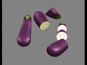 cartoon vegetable - purple eggplant and slice 3D Modell