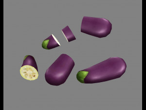 cartoon vegetable - purple eggplant and slice 3D Modell