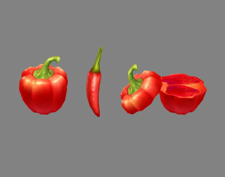 cartoon vegetable - red chilli and slice 3D Model .c4d .max .obj .3ds .fbx .stl .blend