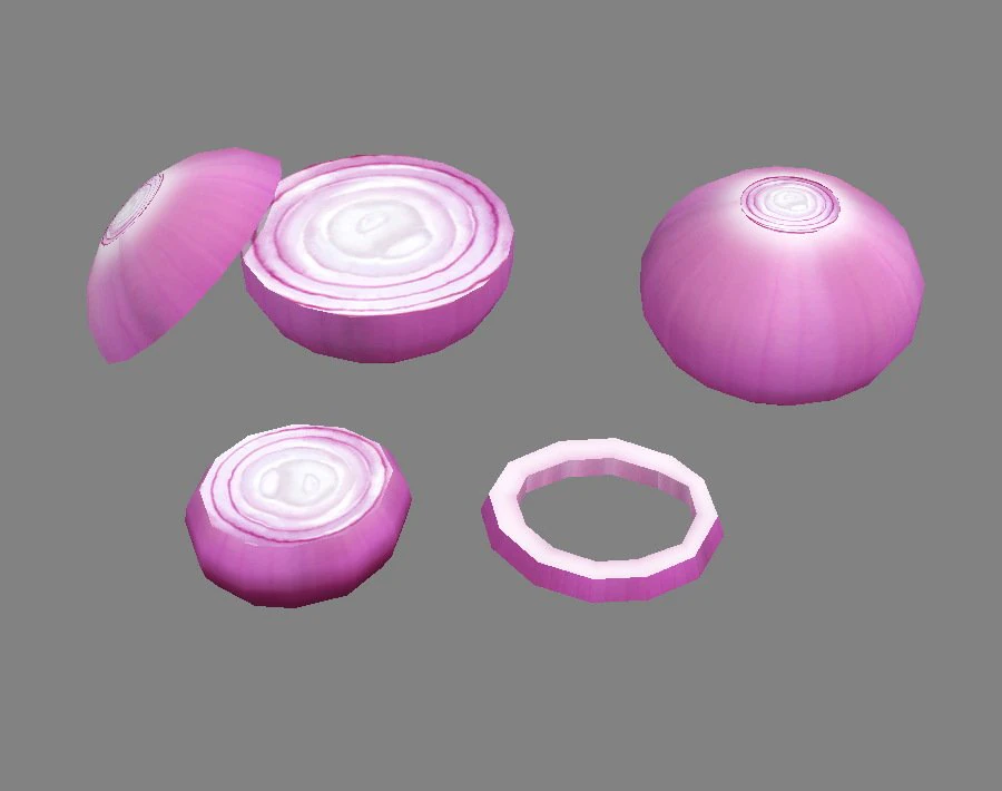 cartoon vegetable - onion and slice 3D Model .c4d .max .obj .3ds .fbx .stl .blend 
