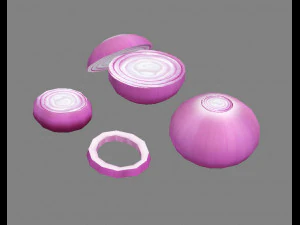 cartoon vegetable - onion and slice 3D Model