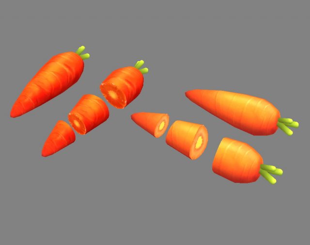 cartoon vegetable - carrot and slice 3D Модель .c4d .max .obj .3ds .fbx .stl .blend