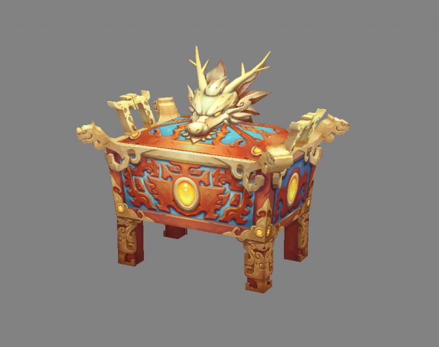 cartoon golden dragon treasure box - bronze tripod 3D Model .c4d .max .obj .3ds .fbx .stl .blend 
