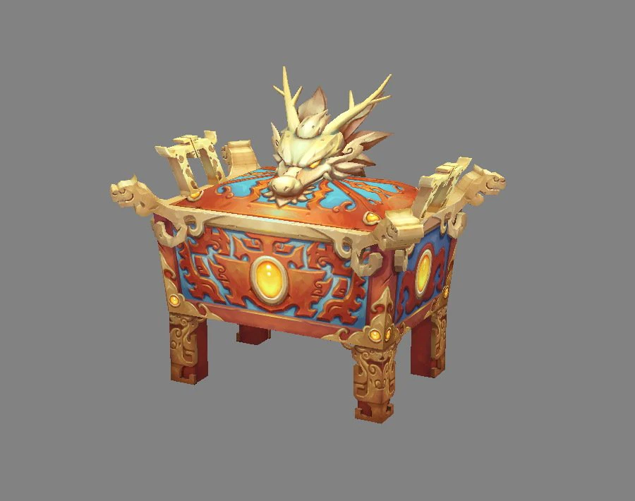 cartoon golden dragon treasure box - bronze tripod 3D Model .c4d .max .obj .3ds .fbx .stl .blend
