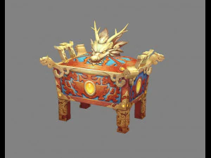 cartoon golden dragon treasure box - bronze tripod 3D Model