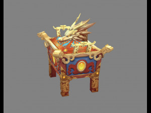 cartoon golden dragon treasure box - bronze tripod 3D Model