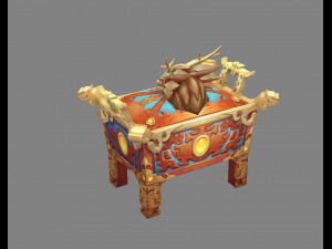 cartoon golden dragon treasure box - bronze tripod 3D Model