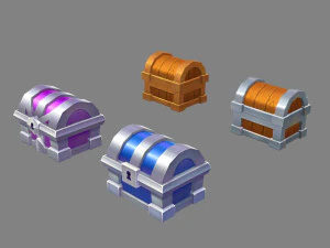 cartoon treasure chests-wooden chest-metal chest-silver chest 3D Model