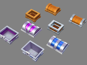 cartoon treasure chests-wooden chest-metal chest-silver chest Modelo 3D
