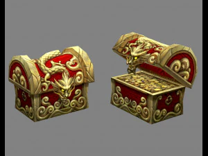 caixa de tesouro do drag&atilde;o chin&ecirc;s b - ba&uacute; do tesouro Modelo 3D