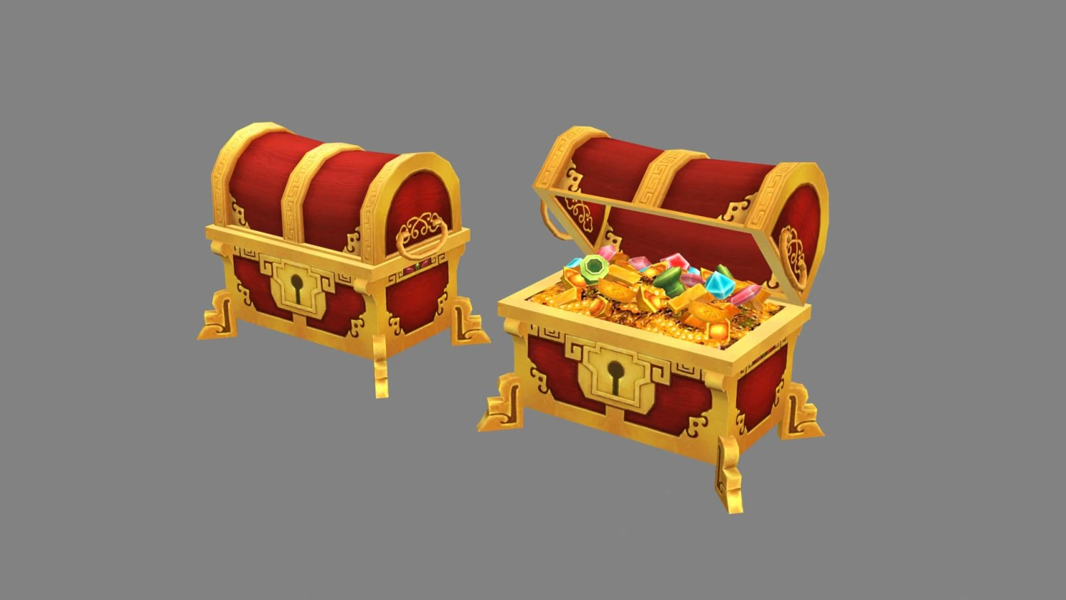 cartoon chinese treasure chest 3D Model .c4d .max .obj .3ds .fbx .stl .blend