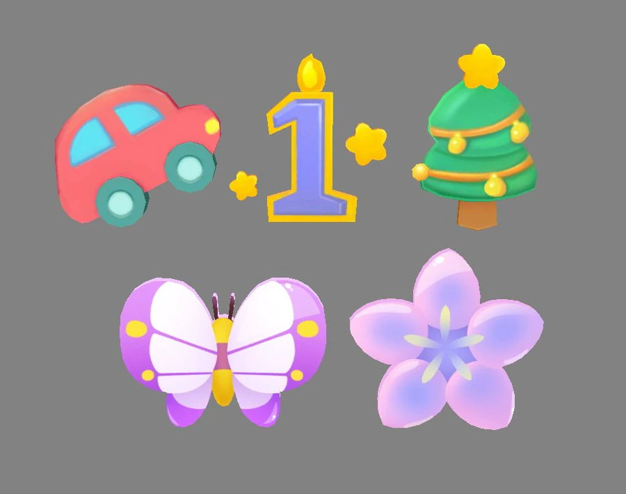 cartoon icon - car-number1-christmas tree-butterfly-flower 3D Model .c4d .max .obj .3ds .fbx .stl .blend 