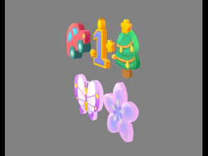 cartoon icon - car-number1-christmas tree-butterfly-flower 3D Model