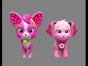 cartoon puppy - purple female dog - pet dog Model 3D