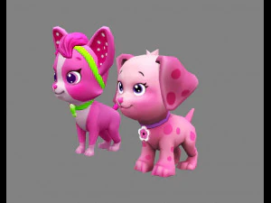 cartoon puppy - purple female dog - pet dog 3D Model