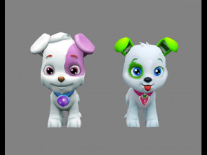 cartoon puppy - white male dog - pet dog Model 3D